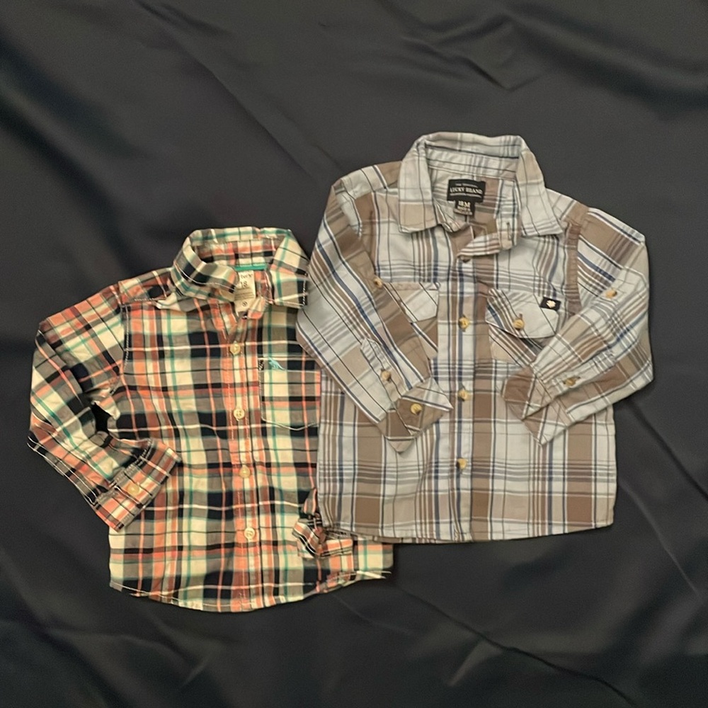 2 long sleeve 18mo button up shirts